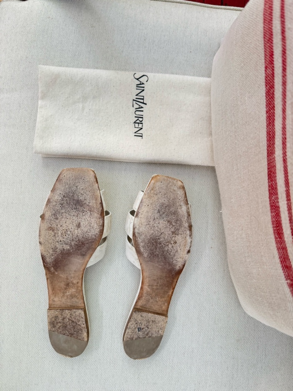 Sz39 Saint Laurent Tribute Sandals in Smooth Leather White - Picture 10 of 13